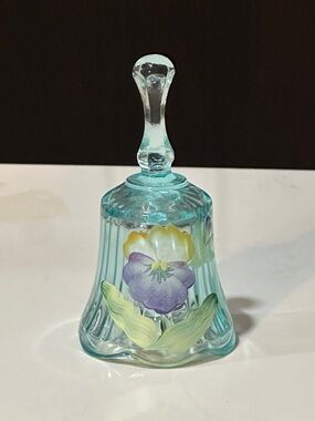 Fenton Art Glass Translucent Floral Bell Translucent Aqua Blue Scalloped Base
